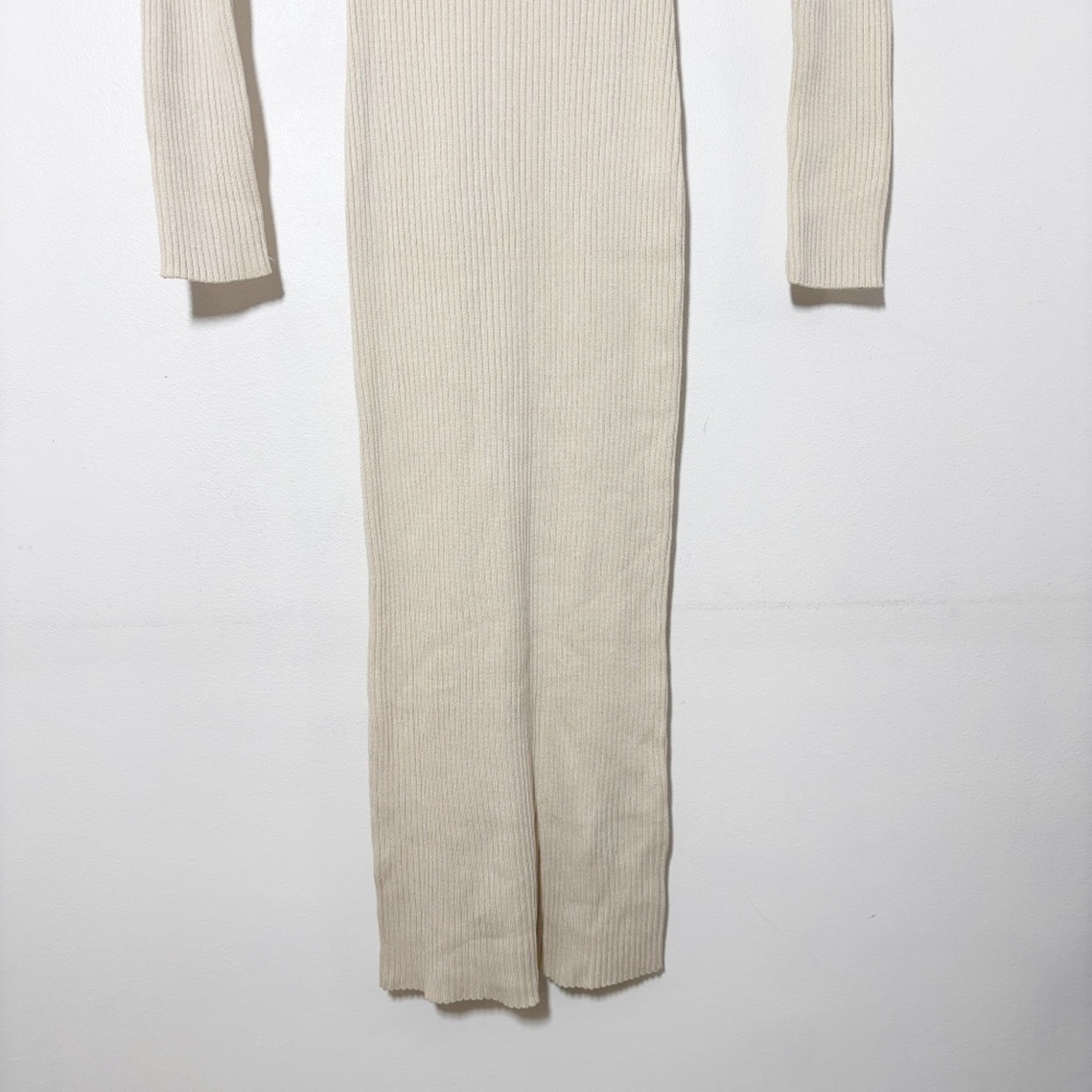 NWT H&M Ribbed Knit Bodycon Dress Long Sleeves Beige Sz S - Picture 5 of 14